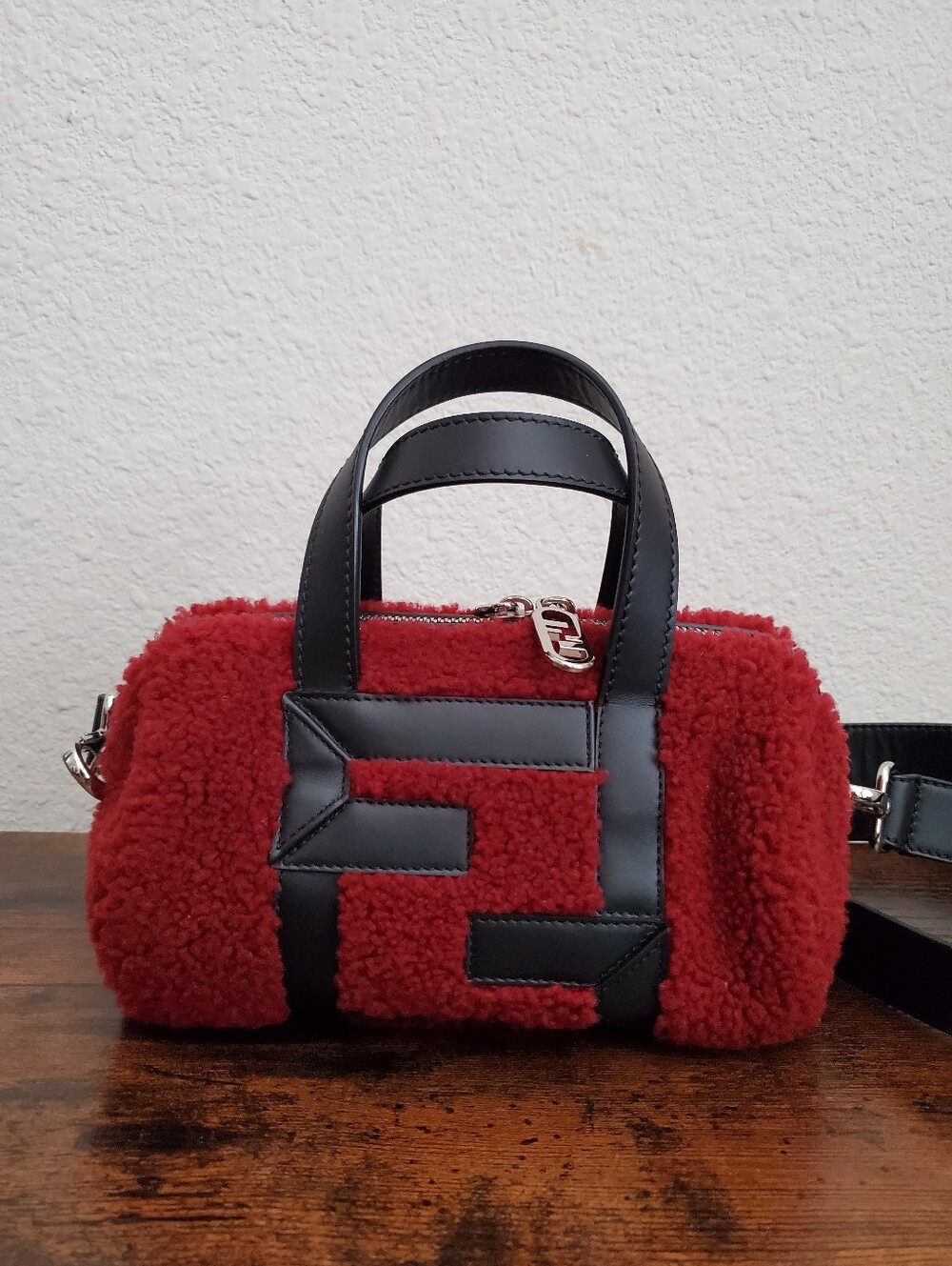 Fendi O'Lock Convertible Bowler Bag Shearling with Leather Mini